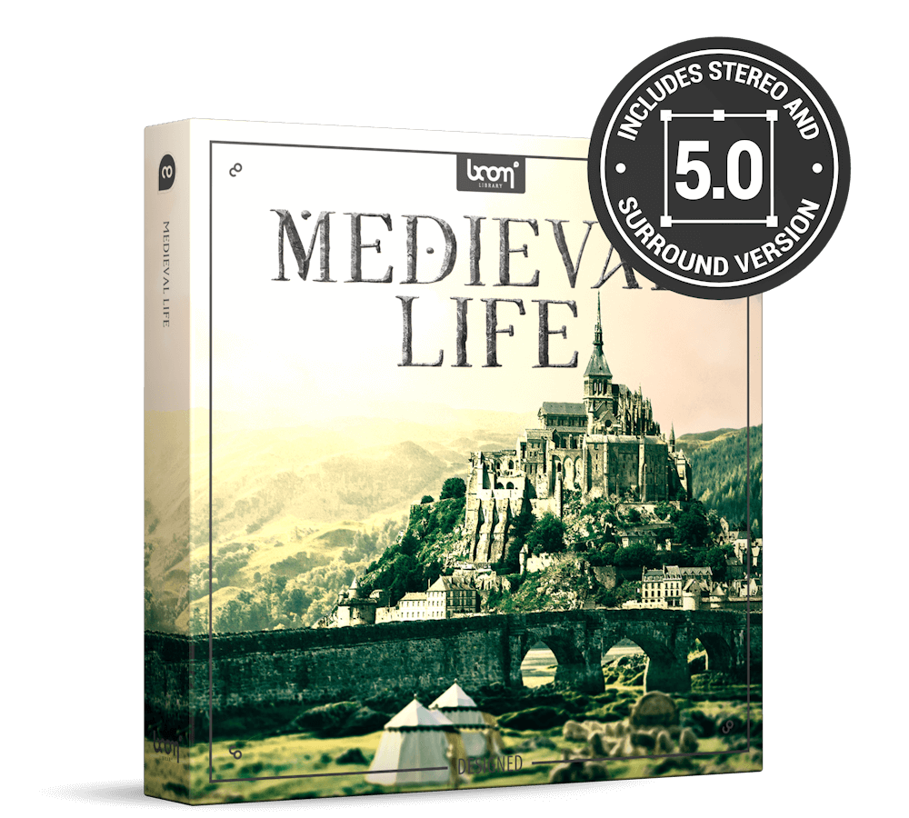 Medieval Life designed Sound Effects Library Product Box by BOOM Library