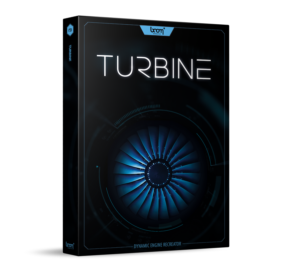 Turbine flight path and jet engine sounds software plug-in by BOOM Library product box