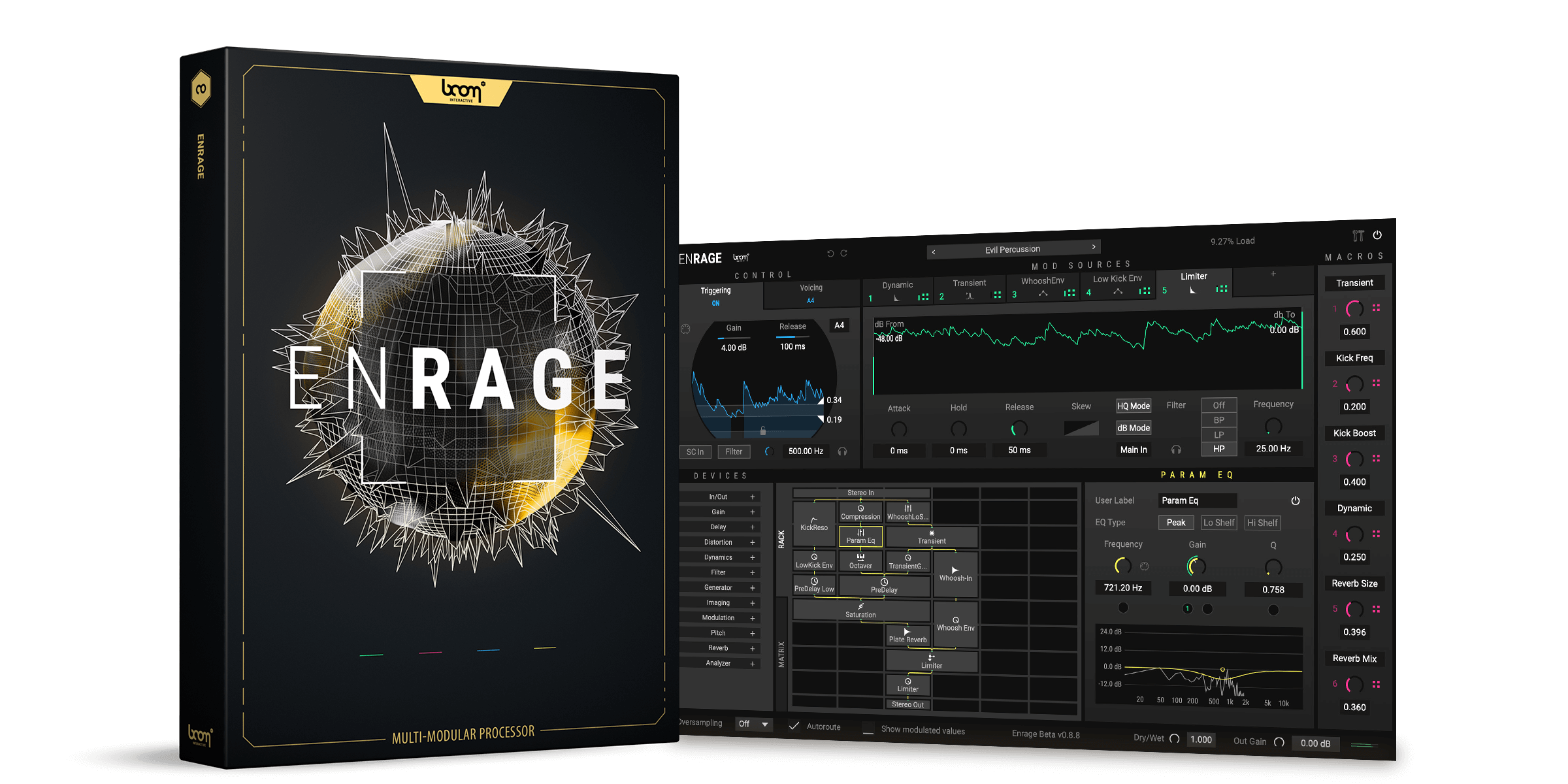 BOOM Library software plug-in Enrage packshot with screen